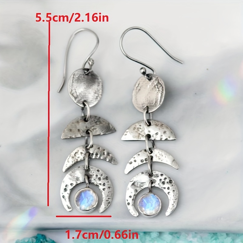 Bohemian Moon Phase Moonstone Pendant Women's Earrings